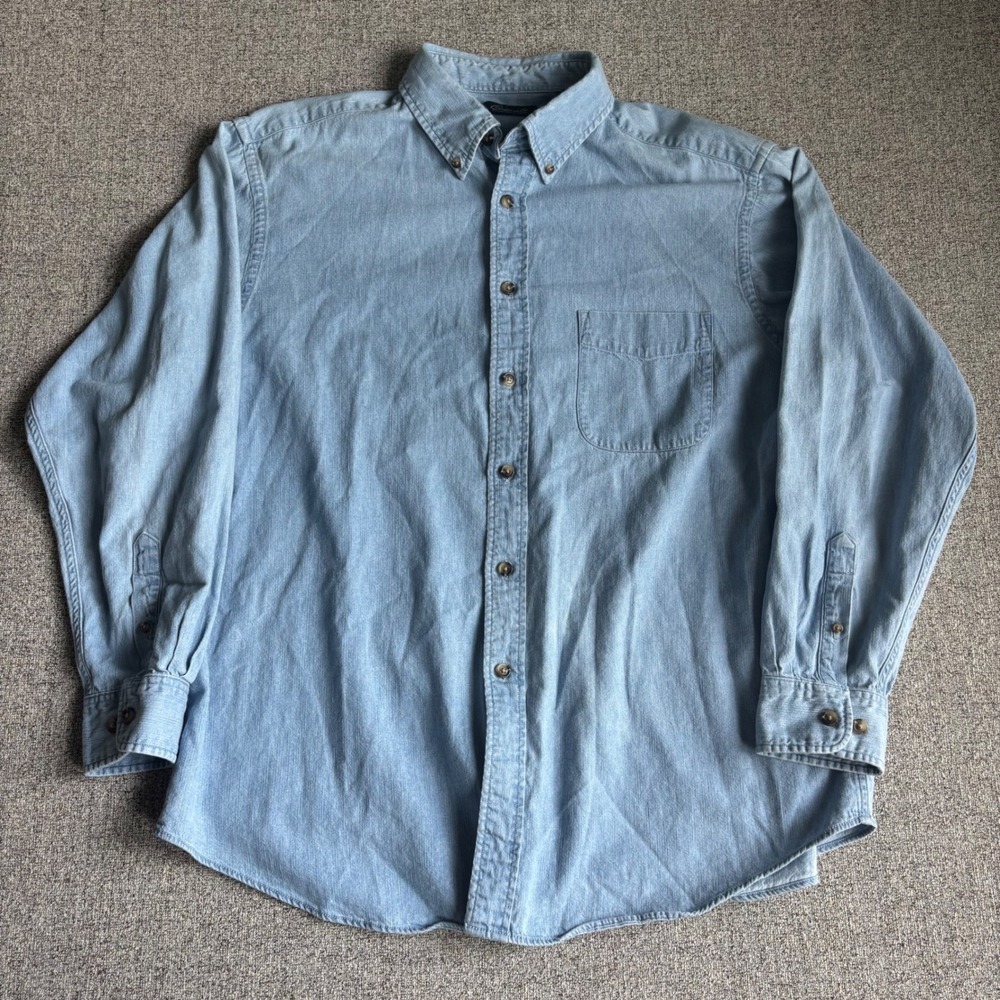 Roundtree & Yorke Shirt Mens XL Blue Casuals Denim Button Down Long Sleeve